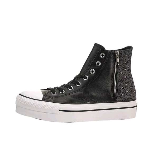 converse black leather studded high tops